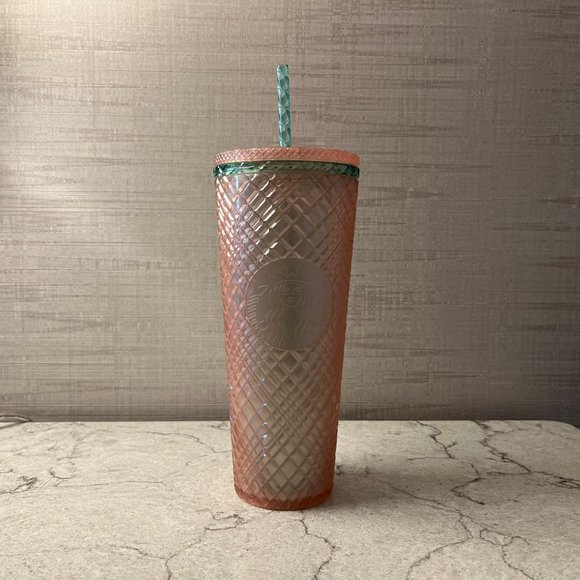 Starbucks Pink Pearl Jeweled Tumbler (24oz) with Jade Green Straw - Picture 3 of 8
